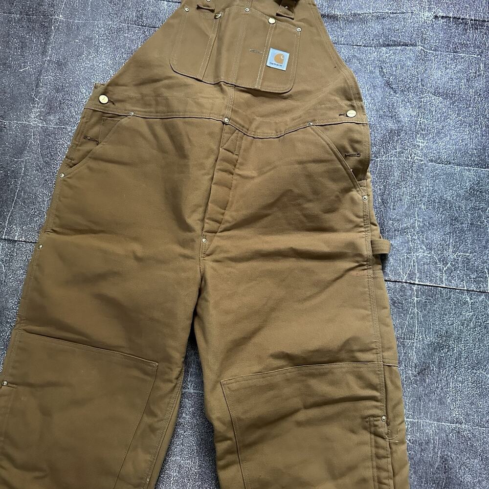 Men's Vintage Y2K Carhartt USA Double Front Knee Quilt Lined Overalls Sz 44 X 30 - Picture 2 of 7